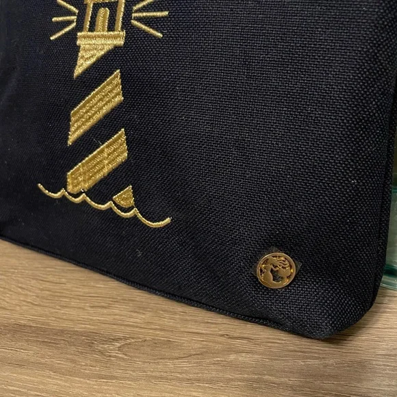 NWOT Spartina 449 Navy with Gold Lighthouse Cosmetic Case Pouch - Picture 3 of 6